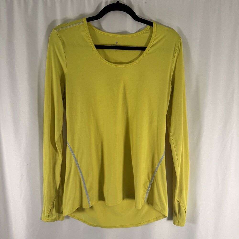 Athleta Shirt Women's Large Solid Yellow Long Sleeve Round Neck Stretch